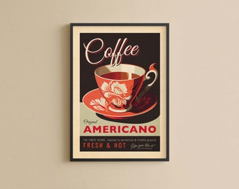 Americano Coffee Poster Vintage Decor Kitchen Wall Art Vintage Kitchen Print Retro Kitchen Wall Art Kitchen Print Retro Poster Coffee Print