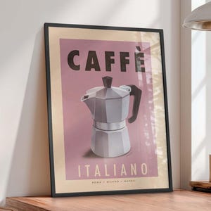 Moka Kanne Kaffee Druck Retro Küche Wandkunst: Vintage Style italienisches Dekor, Option mit Rahmen