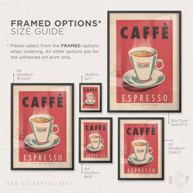 Retro muurkunst espressokoffie, poster Italiaanse keuken vintage stijl, ingelijste optie afbeelding 8