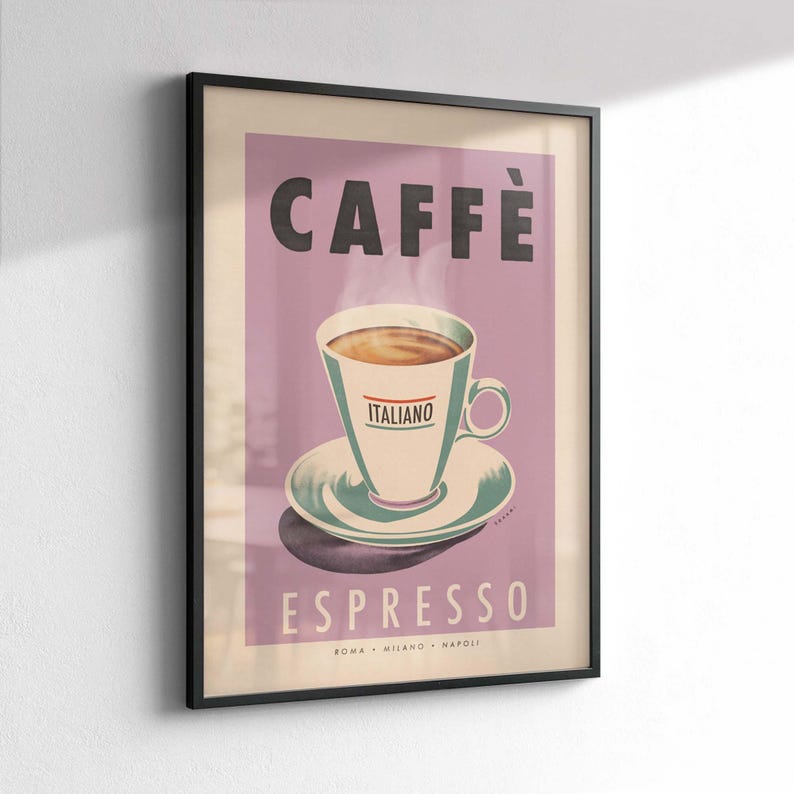 Retro muurkunst espressokoffie, poster Italiaanse keuken vintage stijl, ingelijste optie afbeelding 4