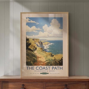 Coast Path Vintage Style Seaside Print: Coastal Wall Art, Beach House Decor, Framed Options
