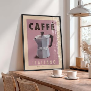 Moka Pot Coffee Print Retro Kitchen Wall Art, Poster Vintage Style Italian Coffee, Arte del caffè incorniciata per la cucina, Decorazione Vintage Espresso Pot