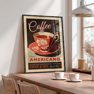 Americano Coffee Poster Vintage Decor Kitchen Wall Art Vintage Kitchen Print Retro Kitchen Wall Art Kitchen Print Retro Poster Coffee Print