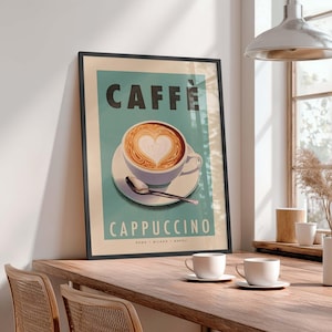 Cappuccino Kaffee Druck, Küchen Wandkunst, Retro Stil Italienisches Caffe Poster, Gerahmtes Kaffee Liebhaber Geschenk