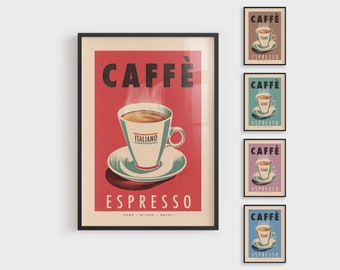 Impression de café expresso, art mural rétro, affiche de café rétro, affiche rétro, art de cuisine, art mural, café, cadre, affiche de cuisine, déco vintage Caffe