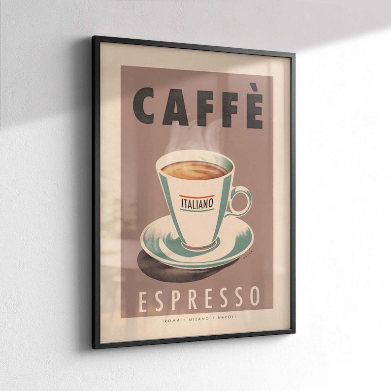 Retro muurkunst espressokoffie, poster Italiaanse keuken vintage stijl, ingelijste optie afbeelding 3