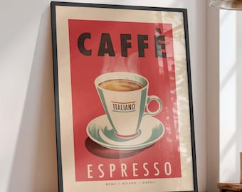 Retro muurkunst espressokoffie, poster Italiaanse keuken vintage stijl, ingelijste optie
