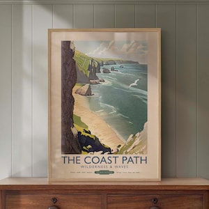 Coastal Wall Art, Vintage Style Coast Path Print: Seaside Beach House Decor, Framed Options