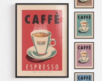 Espresso Coffee Print Retro Wall Art Retro Coffee Poster Retro Poster Kitchen Art Coffee Wall Art Framed Kitchen Poster Vintage Decor Caffe