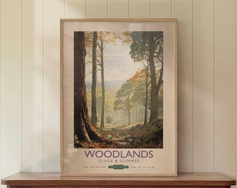 Woodlands Vintage Style Country Print | English Countryside Wall Art | Gift for Nature Lover | Cottage Core Decor for Living Room, Hallway