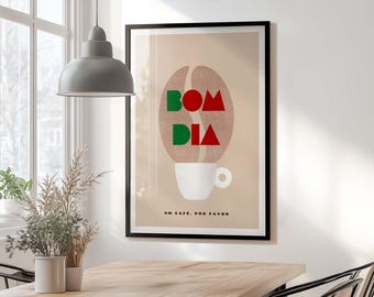 Bom Dia Portuguese Coffee Print, Kitchen Wall Art, Um Café Por Favor, Vintage Retro Style Portugal Print, Framed Options, Coffee Lovers Gift