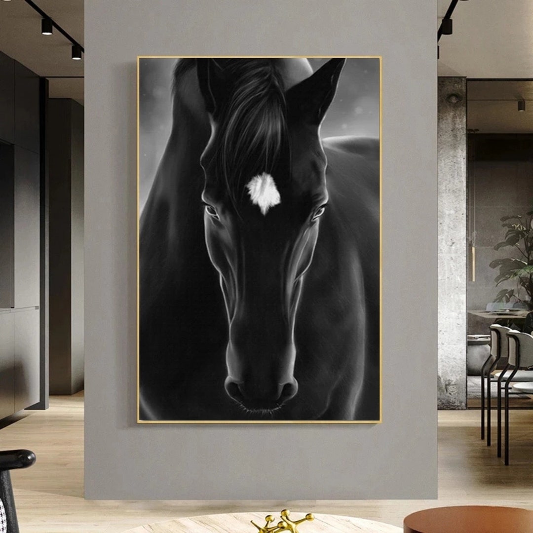 Black and White Horse Poster Horse Head Equestrian Decor Horse Etsy