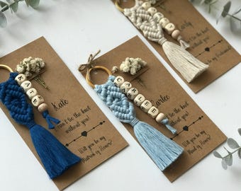 Personalized Bridal Party Proposal Gifts, Wedding Party Gift For Bridesmaid Box, Maid of Honor Gifts, Macrame Name Keychain Gifts, Wedding