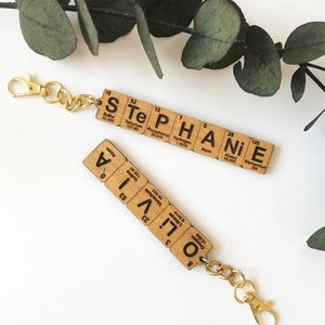 Personalized keychain using periodic table elements made of beech plywood.