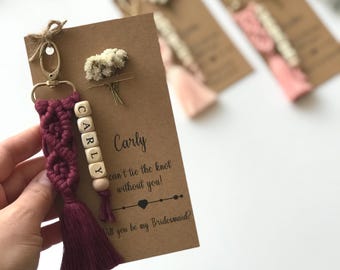 Brautjungfer Vorschlag Geschenkidee, Trauzeugin Geschenk von der Braut, Makramee Schlüsselanhänger Brautjungfer Geschenke für Hochzeitstag, Matrone von Ehrengeschenken