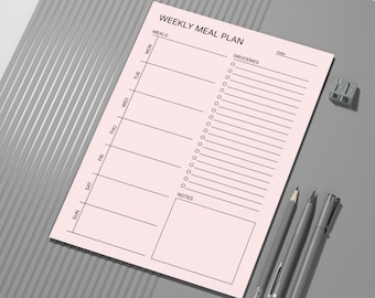 Weekly Meal Planner & Grocery List Printable Template, 7-Day Menu Planner, Undated PDF, A4/A5/Letter/Half, Instant Download