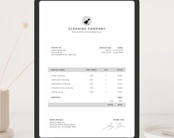 Cleaning Invoice Canva Template for Residential and Commercial Business | Editable, Printable File | Instant Download