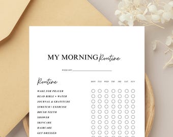 Afdrukbare ochtendroutineplanner | Dagplanner | Gewoontetracker | Checklist zelfzorg | That Girl Morning | Productiviteitsplanner, pdf