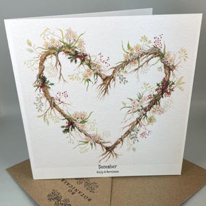 Tarjeta de flores del mes de nacimiento de diciembre con acebo y narciso - Impresa a partir de acuarela original pintada a mano - Opción personalizada - Interior en blanco