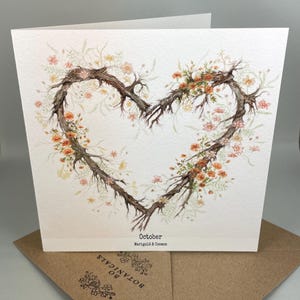 Tarjeta de flores del mes de nacimiento de octubre, Cosmos y Caléndula - Impresa con acuarela original pintada a mano - Opción personalizada - Interior en blanco
