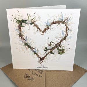 Tarjeta de flores del mes de nacimiento de julio con espuela de caballero y nenúfar - Impresa a partir de acuarela original pintada a mano - Opción personalizada - Interior en blanco