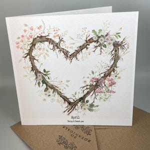 Carte de fleur de mois de naissance de marguerite et de pois d'avril - imprimée à partir de l'aquarelle originale peinte à la main - option personnalisée - blanc à l'intérieur