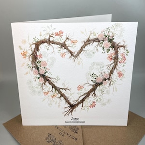 Juni Rose & Geißblatt Geburtsmonat Blumenkarte - Gedruckt vom Original handgemalten Aquarell - Personalisierte Option - Leer innen