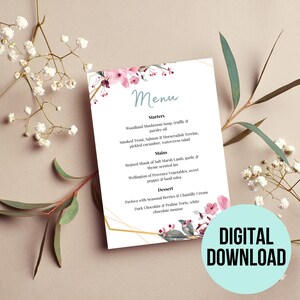 Floral Wedding Menu, Cherry Blossom Wedding Menu, Spring and Summer Wedding, Editable Canva Digital Download