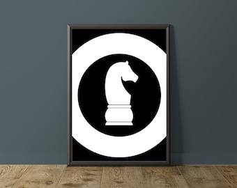 Strategic Moves - Chess Art Print - Modern Loft Wall Art for the Chess Enthusiast | Printable Living Room Decor in Black and White