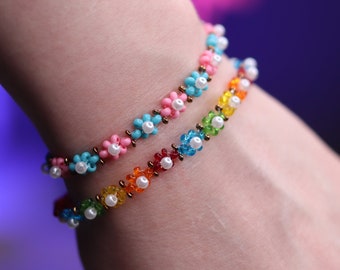 Trans & Pride Daisy Beaded Bracelet | Colorful Floral Jewelry for Fun Gifts | LGBTQ+ Support | Handmade Beaded Wristband