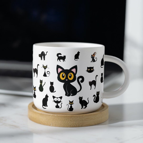 Black White Cats Mug Png I Mug Sublimation Designs I 11oz  15oz 16oz 20oz Sublimation png I Coffee Mug Png I Mug Template I Cat lover mug