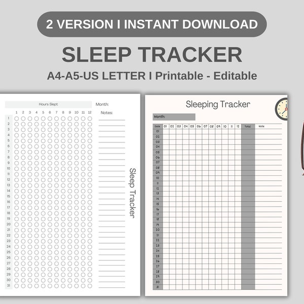 Sleep Tracker Printable I Monthly Sleep Log I Sleep Quality Journal I Sleep Hours Tracker I Sleep  Chart I Health Planner I Minimalist
