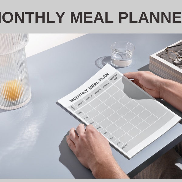 Monthly Meal Planner Printable Landscape I 30 Day Menu Planner I Food Planner I Health & Fitness I Grocery list I A4 A5 Letter Half Size