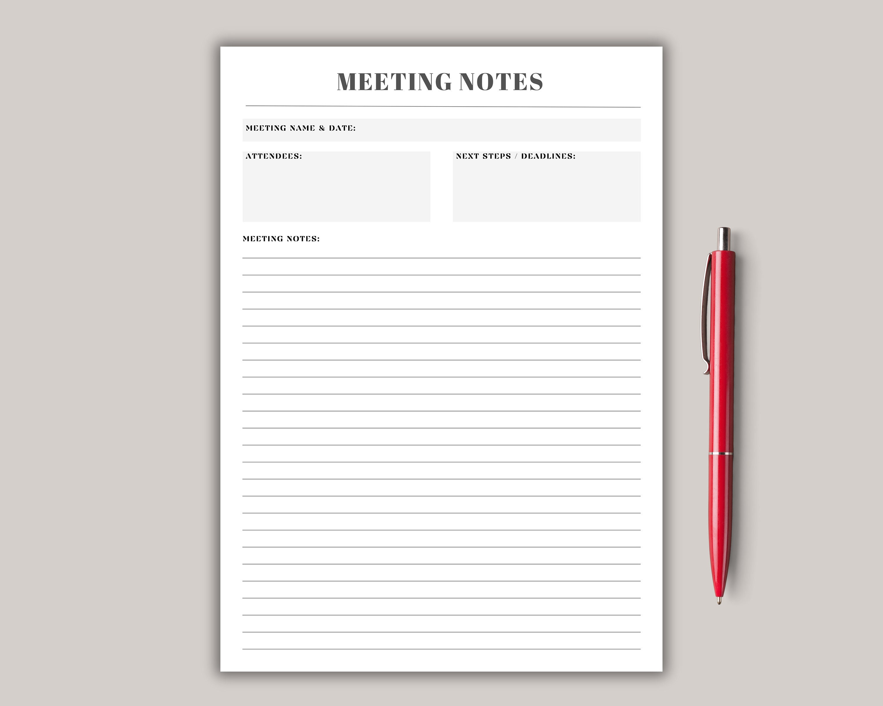 Meeting Notes Front Meeting Notes Template Printable I Meeting Minutes I Meeting Agenda I ...