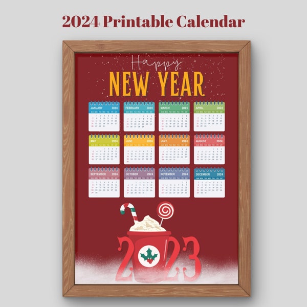 2024 Wall Calendar Printable I 2024 Printable Calendar I 40x60 cm / A4 I 2024 Yearly Calendar Printable I 2024 Calendar Vertical Calendar