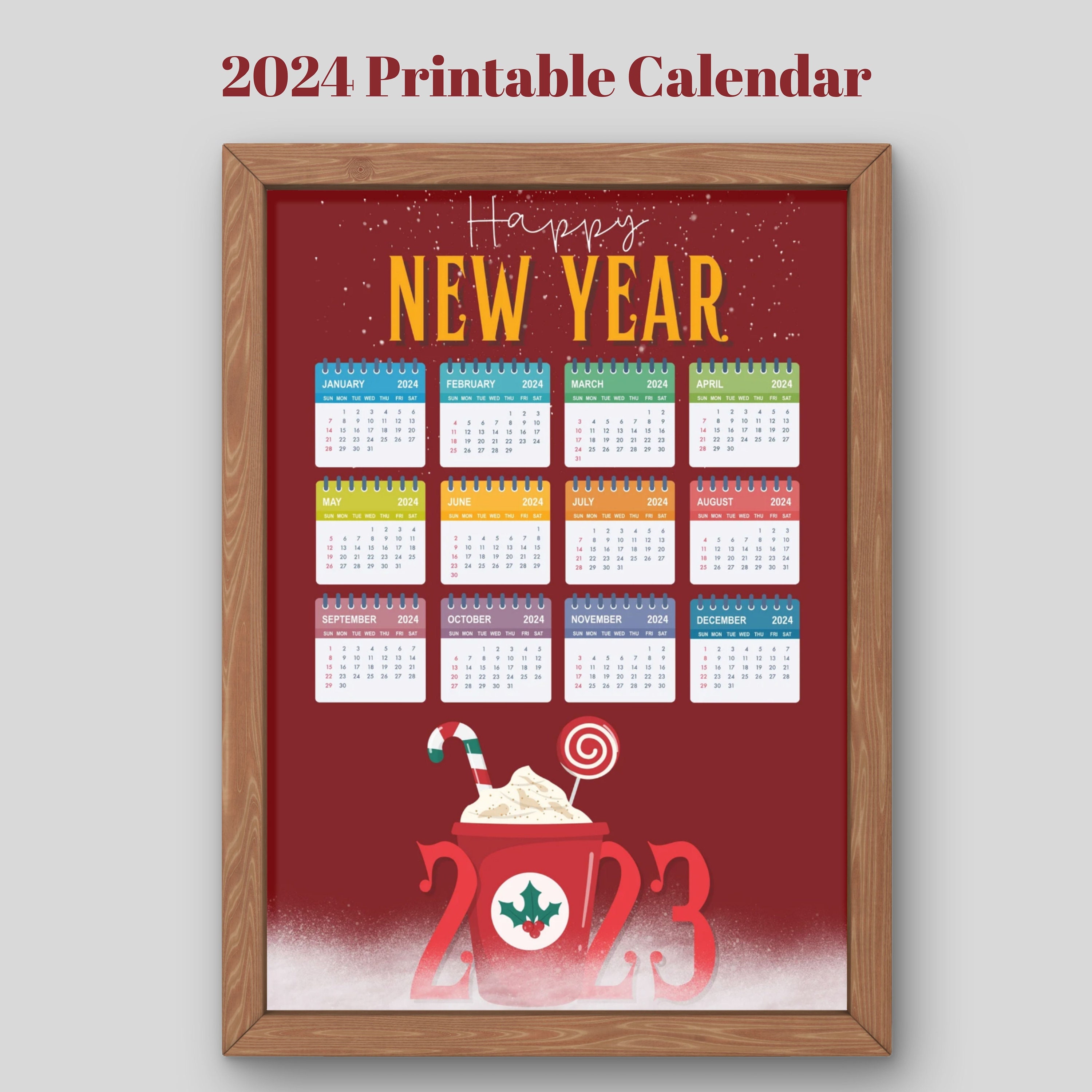 2024 Wall Calendar Printable I 2024 Printable Calendar I 40x60 Cm / A4