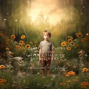 Sunflower Field Digital Background, Light Leak, Golden Light with Sunflowers, Flower Background, Digital Backgrounds for Photoshop