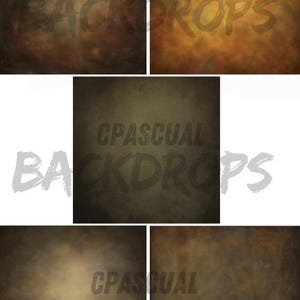 Puede incluir: Cuatro fondos digitales con un aspecto texturizado, descolorido y borroso en tonos marrones, beige y verdes. El texto "CPASCUAL BACKDROPS" es visible en las esquinas superior izquierda, superior derecha, inferior izquierda e inferior derecha de la imagen.