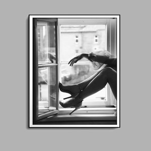 High Heels Sitting in Window Poster Print, Black And White, Feminist Poster, Fashion Photography, Chic Wall Art, Girl Room Decor, Printable