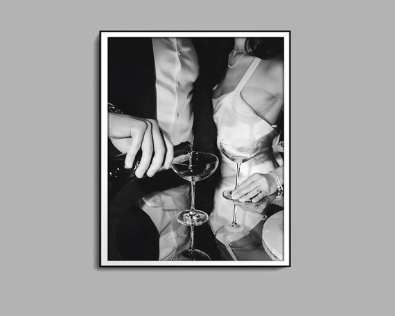 Martini In Los Angeles Poster, Black and White, Fine Art Print, Martini Wall Art, Digital Download, Cocktail Wall Art, Vintage Bar Decor
