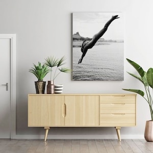Woman Swimming Print, Black and White, Beach Photography, Diving, Feminist Poster, Girls Bedroom Decor, Printable Wall Art, Digital Download