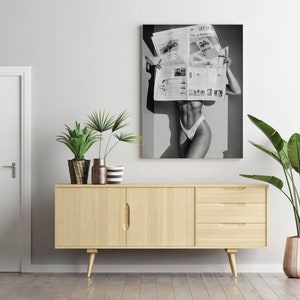 Woman Reading Newspaper Print, Black and White, Fashion Wall Art, Luxury Poster, Digital Download, Photography Prints, Summer Poster