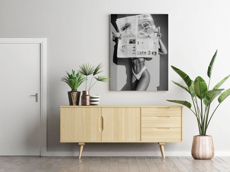 Woman Reading Newspaper Print, Black and White, Fashion Wall Art, Luxury Poster, Digital Download, Photography Prints, Summer Poster