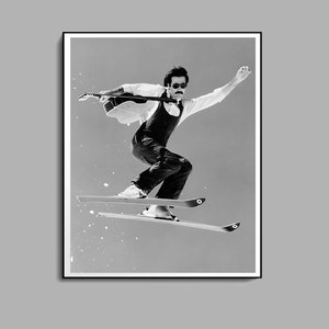 Vintage skifotoafdruk, zwart-wit, vintage skikunst, skihuisdecor, antieke ski, wanddecoratie skihut, skiposter, digitale download
