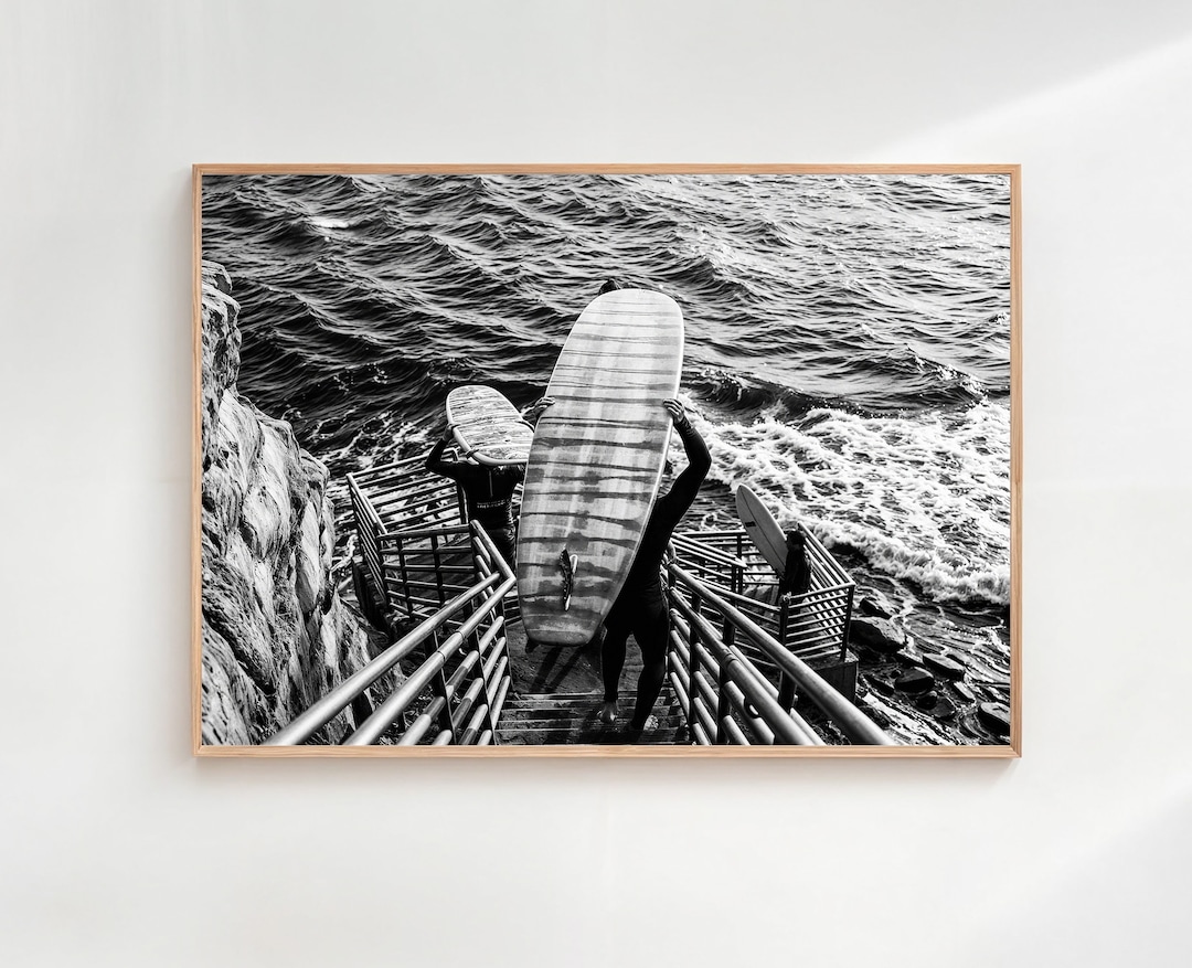 Longboard Surfboard Print, Black and White Surf Print, Beach House Wall ...