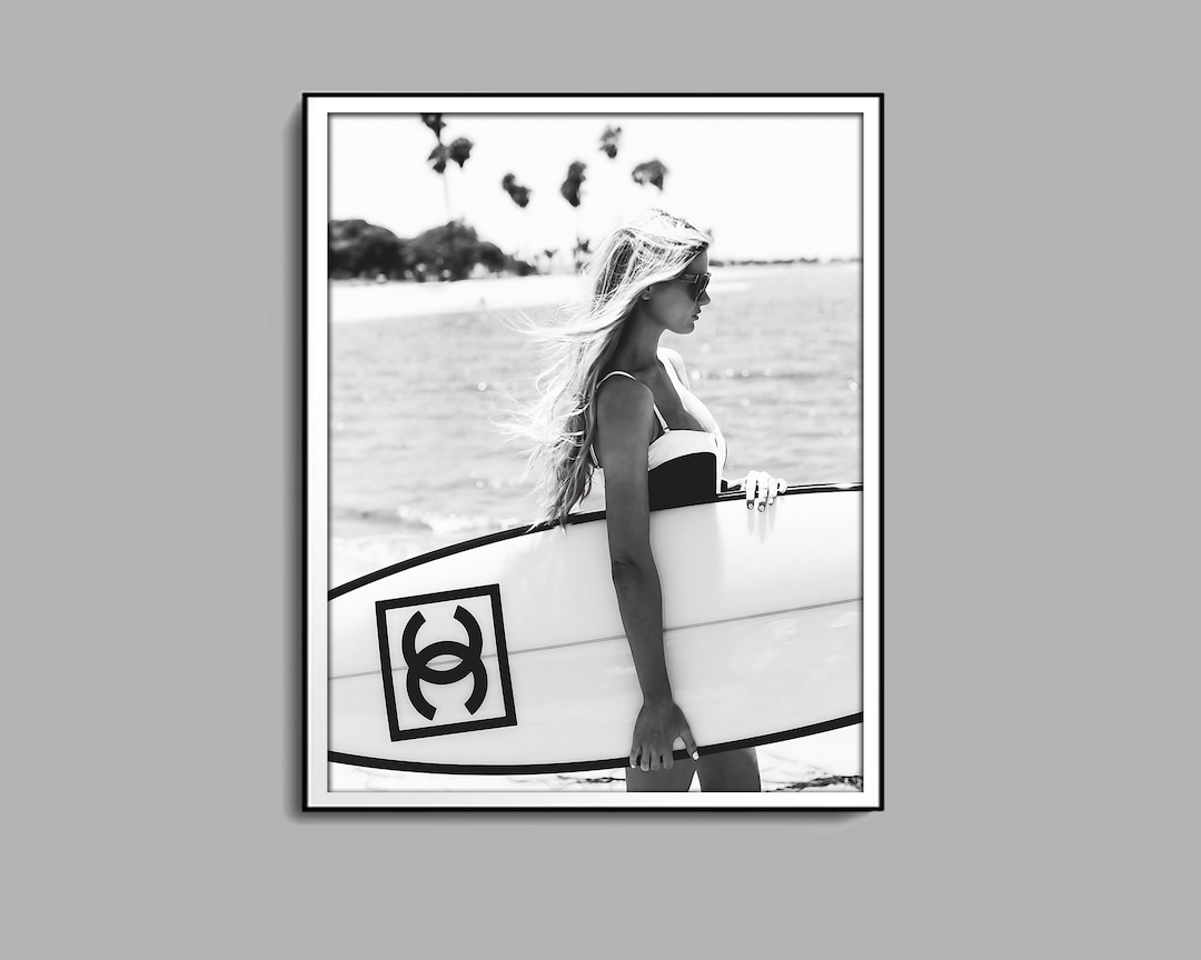 Surfer Girl Poster Surfboard Wall Art Black and White Etsy