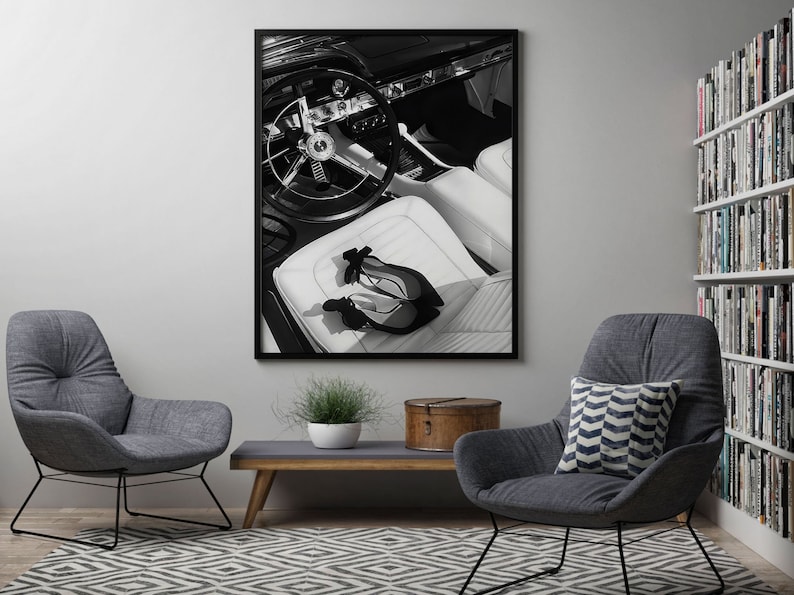 Vintage Car Poster, Black and White, Fashion Print, High Heels, Feminist Wall Art, Teen Girl Room Decor, Printable Wall Art, Luxury Prints