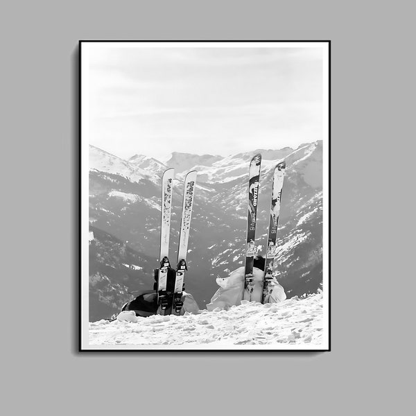 Vintage Apres Ski Fotodruck, Schwarz Weiß, Vintage Ski Kunst, Ski Wohnkultur, Antike Ski, Skihütte Wanddeko, Ski Poster, Digitale Kunst