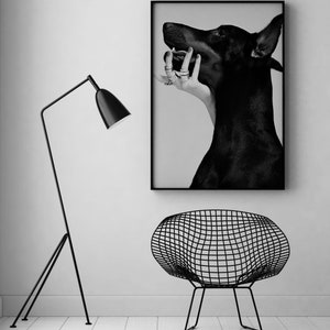 Doberman Pinscher Poster, Black and White, Luxury Fashion Print, Doberman Wall Art, Teen Girl Room Decor, Dog Print, Digital Download, Gifts