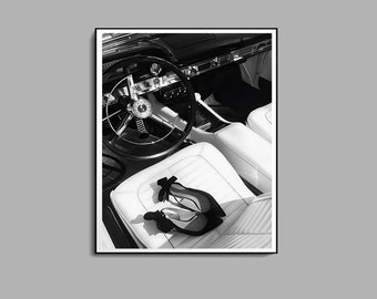 Vintage Car Poster, Black and White, Fashion Print, High Heels, Feminist Wall Art, Teen Girl Room Decor, Printable Wall Art, Luxury Prints